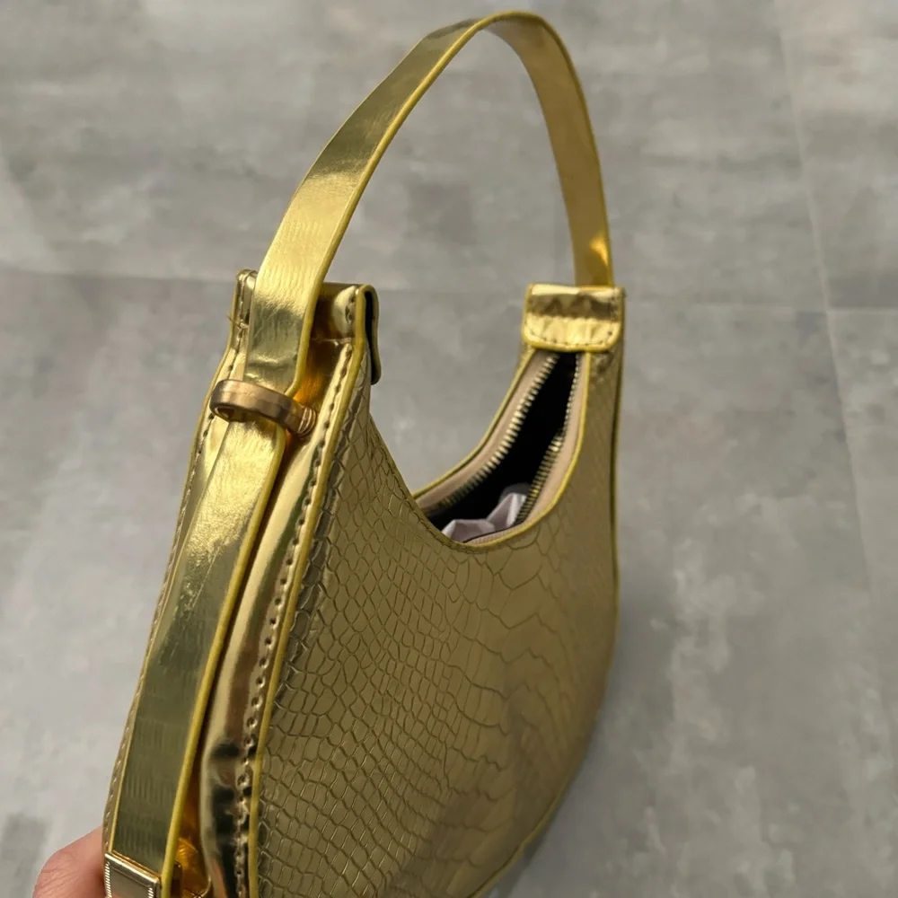 Crocodile Embossed Mini Bag in Gold Metallic - Picture 12 of 12
